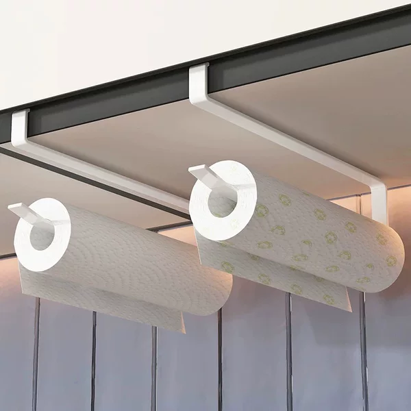 Kitchen No-Drill Paper Towel Cabinet Roll Holder Storage Rack Dishcloth Holder Plastic Wrap Rag Storage Hanging Rack