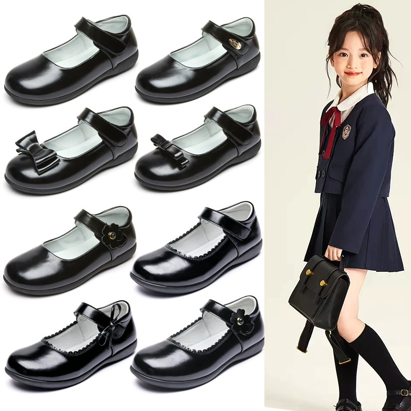 В наличии: черные кожаные туфли для девочек, туфли для выступлений, туфли в стиле принцессы, туфли на мягкой подошве для малышей, учеников начальной школы и удобные школьные туфли для учеников средней школы.