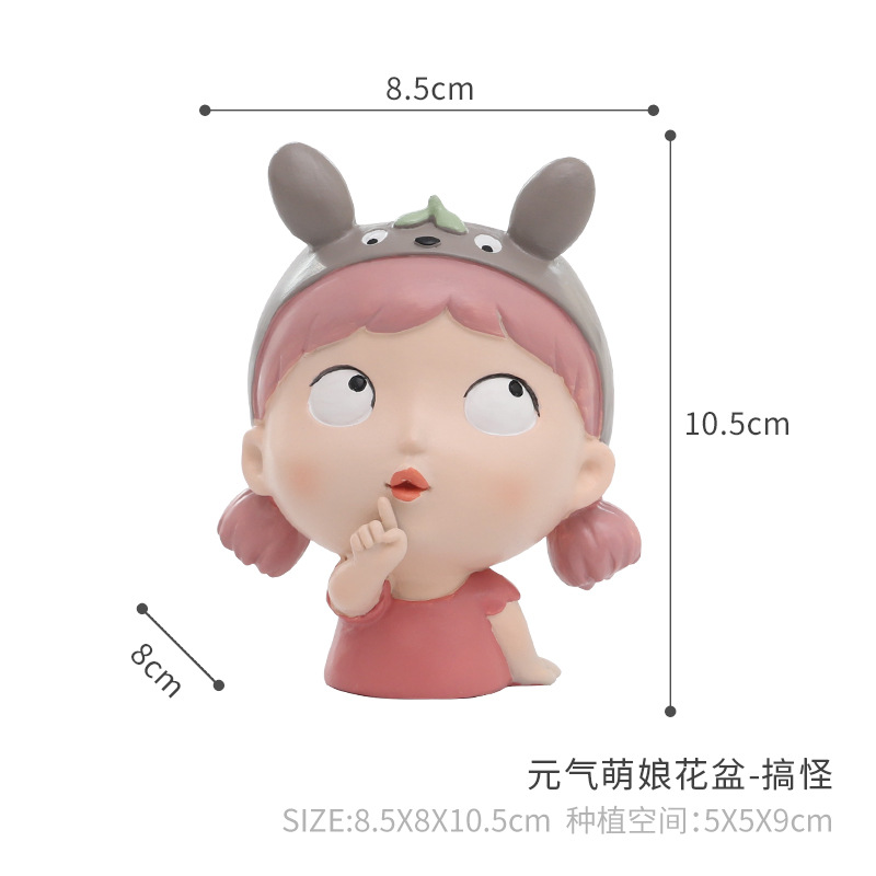 Chậu cây mọng nước hình cô gái hoạt hình resin, chậu mini để bàn, trang trí tiểu cảnh và sân vườn (RG-82)