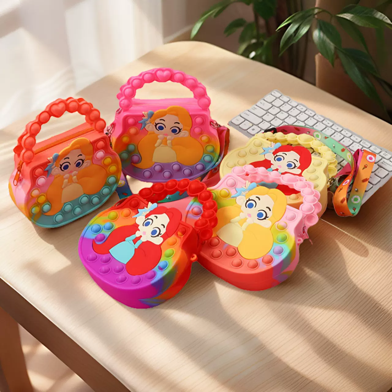 亚马逊热销创意长发公主手提包 可爱硅胶肩带斜跨包 童装配包批发