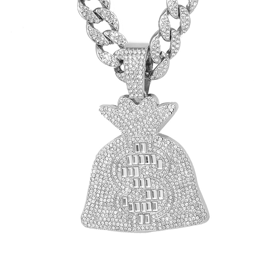 Collar con colgante de bolsa de dinero estilo hip-hop creativo europeo y americano, collar cubano unisex de doble capa con diamantes, personalizable. image 7
