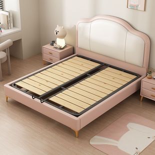 Italian Style Thin Bedside Leather Bed Modern Minimalist Master Bedroom Big Bed Soft Leather Art Bed Minimalist Edge Double Bed