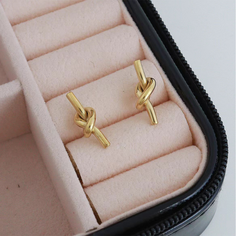 Fashion Creative Knotted Bends Hitches Titanium Steel Earrings Necklace Set