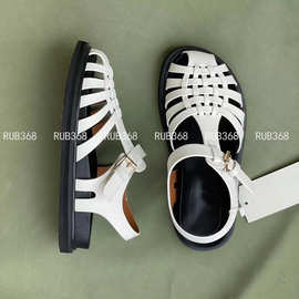 夏季外穿编织罗马凉鞋女士包头镂空厚底玛丽珍鞋皮带搭扣猪笼鞋子