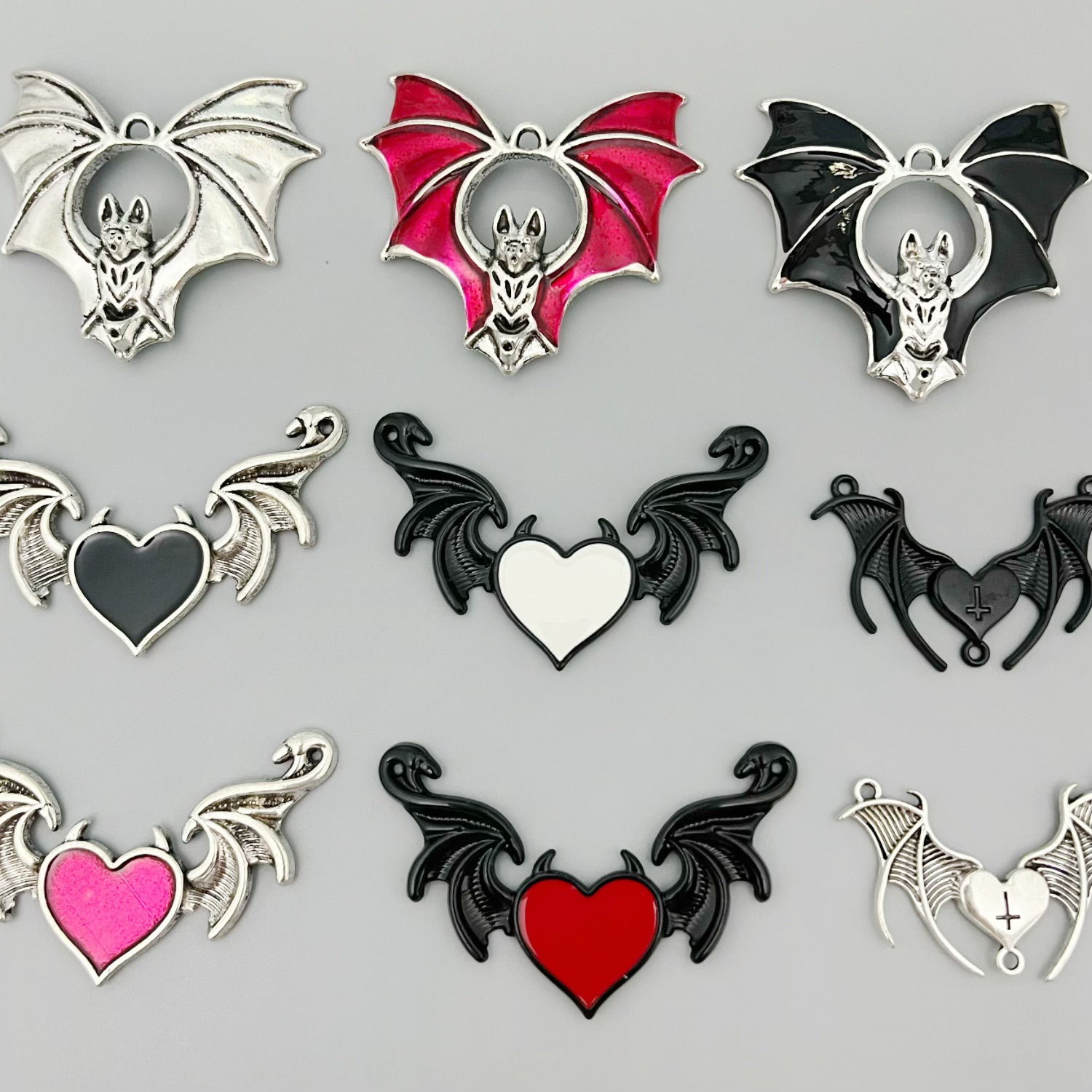 Cross-Border Popular Gothic Dark Style Bat DIY Zinc Alloy Jewelry Accessories Necklace Pendant Pendant Wholesale