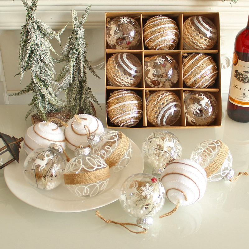 Transfronterizo en stock decoraciones de Navidad 8cm/9 piezas bola transparente traje de bola de Navidad árbol de Navidad colgante