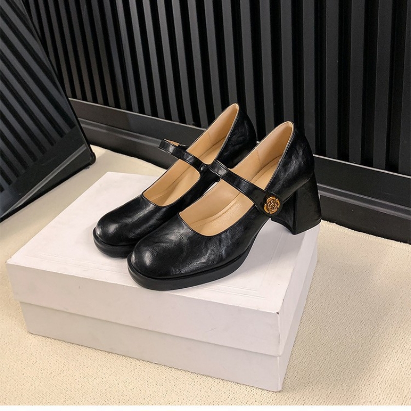 Zapatos Mary Jane de tacón alto retro francés 2024 primavera camelia boca baja punta cuadrada tacón grueso zapatos individuales mujeres