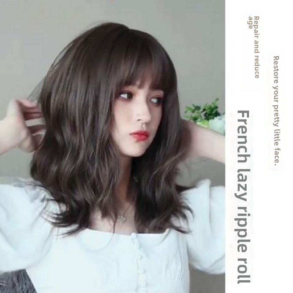 Perruque Femme Cheveux Mi-longs Tête Complète Réaliste Longueur Épaule Cheveux Courts Bouclés Étudiant Célébrité Internet Micro-bouclés Visage Rond Mode Perruque Couverture_voghion.com