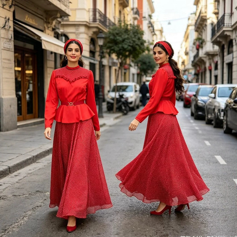 Cross-Border New Model Amazon Turkey Pakistan Women's Fashion Dress Red Long Dress