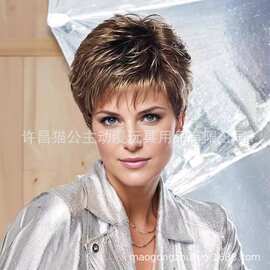 跨境假发短直发女士假发短卷发奶奶短发欧美假发套时尚中老年头套