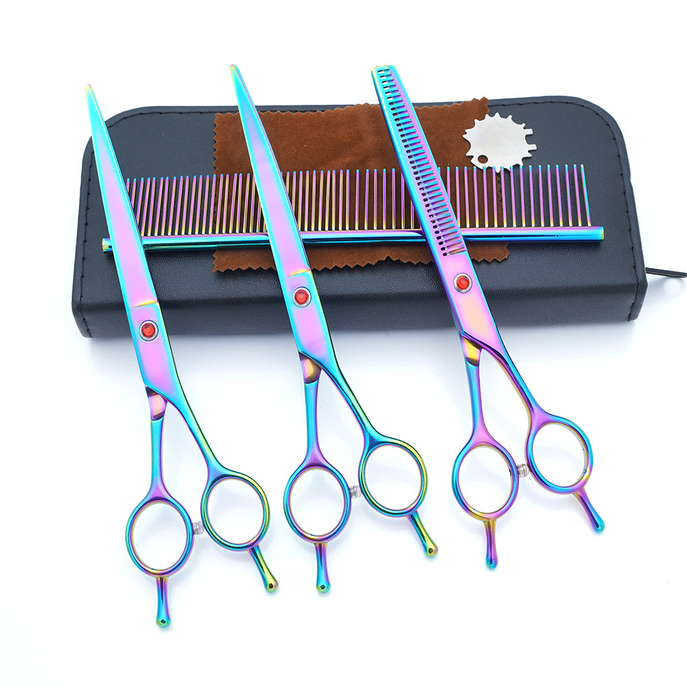 Ventas directas de fábrica para mascotas de acero inoxidable de 7 pulgadas tijeras de aseo para mascotas tijeras de corte de pelo para perros tijeras finas de espina de pescado