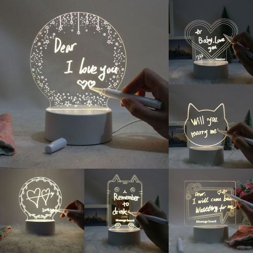 3D small night light creative desk lamp message board white
