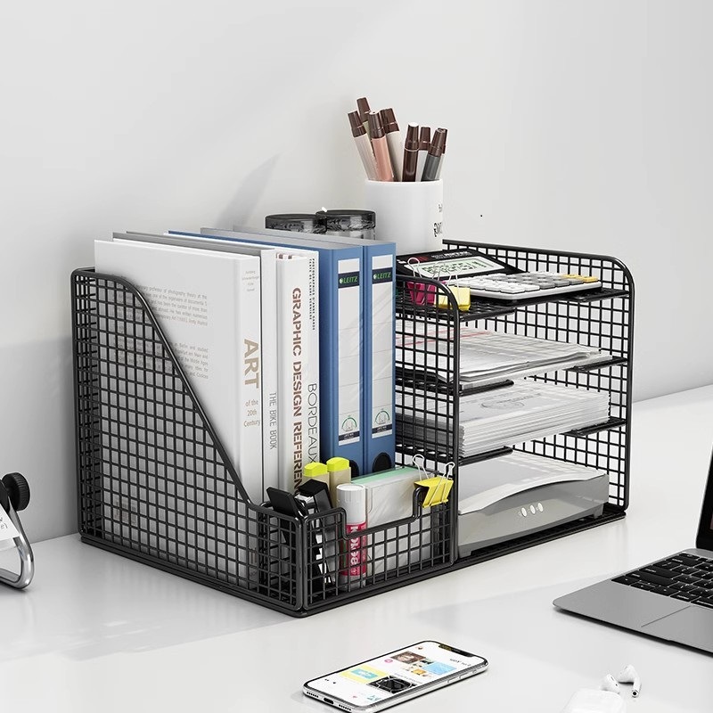 Office Desk Storage Rack File Storage Box Office Supplies File Rack Desktop Bookshelf Multi-Layer Large Capacity Text