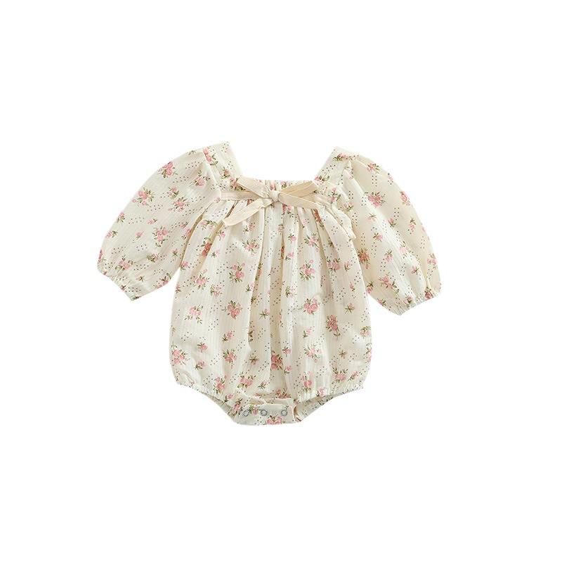 Estilo coreano ins niñas bebé nuevo otoño mameluco recién nacido algodón floral arco bolso de una pieza pedo mameluco