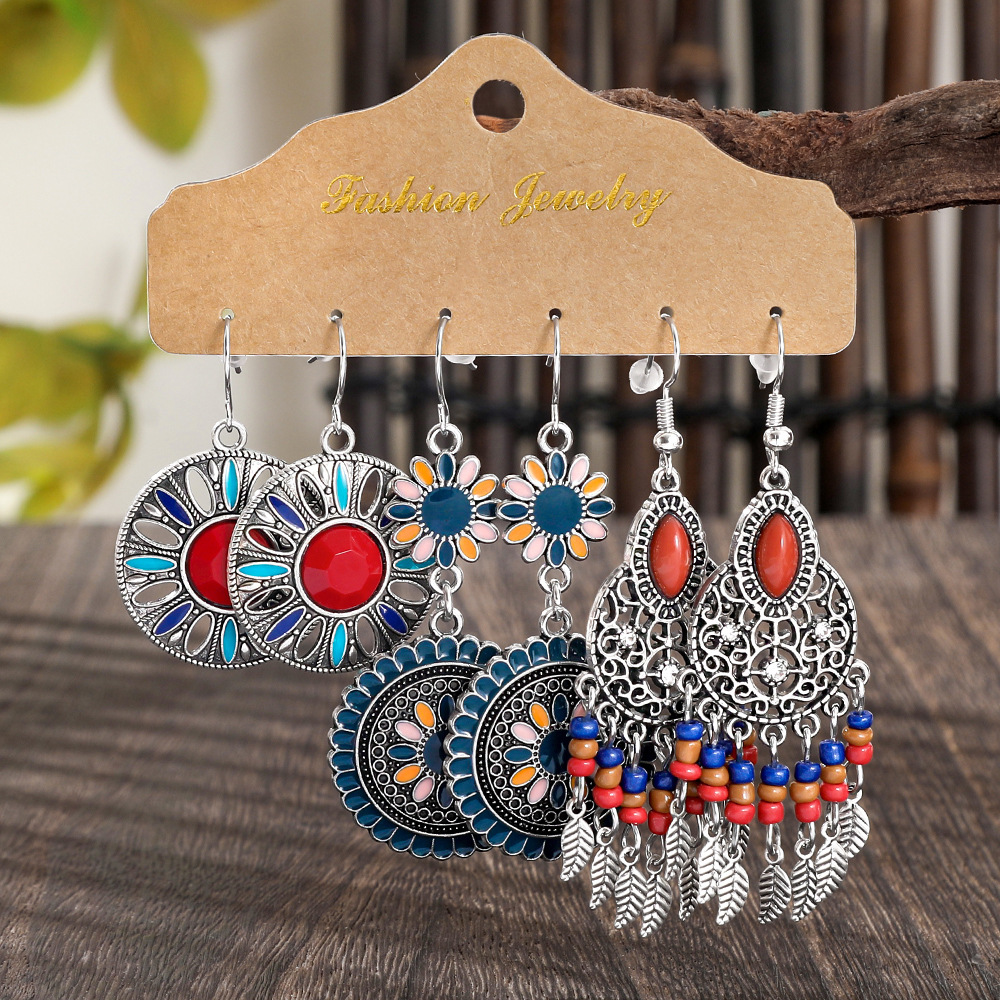 Cross-Border Hot Selling Set of Jewelry Wholesale European and American Fashion Earrings for Women Creative Drop-Shaped Alloy Earrings Jewelry Wholesale