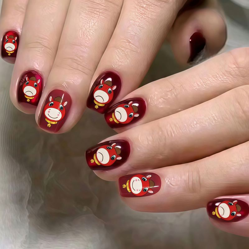 New Year's Manicure with Sad Crying Horse Design, Wearable Nail Pieces with Smiling Horse, Removable Graffiti Art, Year of the Horse Manicure, Fake Nails