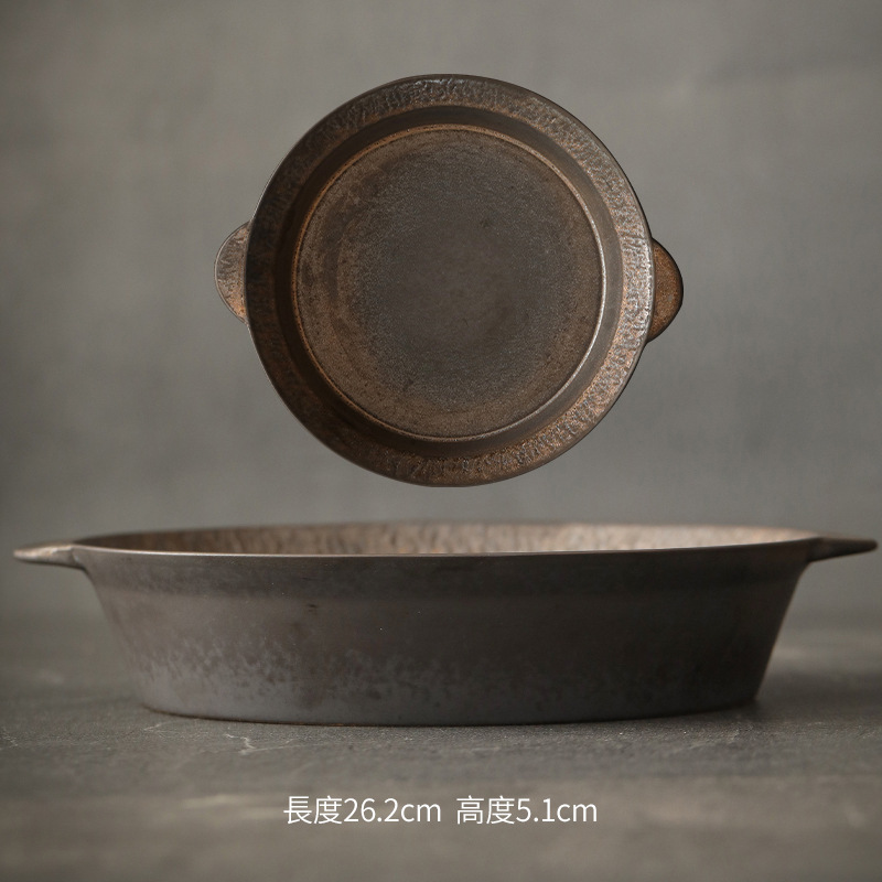 Logotipo personalizado Snacks de cerámica gruesa Plato de frutas Plato de postre Plato de oreja de gato Plato retro binaural Cerámica Kung Fu Juego de té