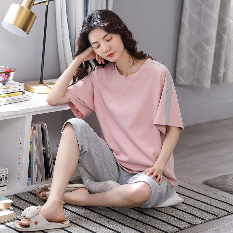 【工場直販】2025年純綿パジャマ夏レディース半袖ゆったり薄手クロップドパンツ韓国風夏|undefined