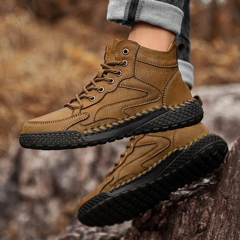 Autumn And Winter Plus-Size Handmade Stitched Shoes, Fashionable, Versatile, Breathable Casual Shoes For Men, High-Top S_vogvips.com