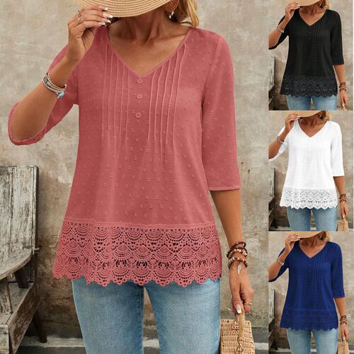 2025 French-style Boho Hollowed-Out Embroidered Lace Short Fashionable Casual Women's Blouse
