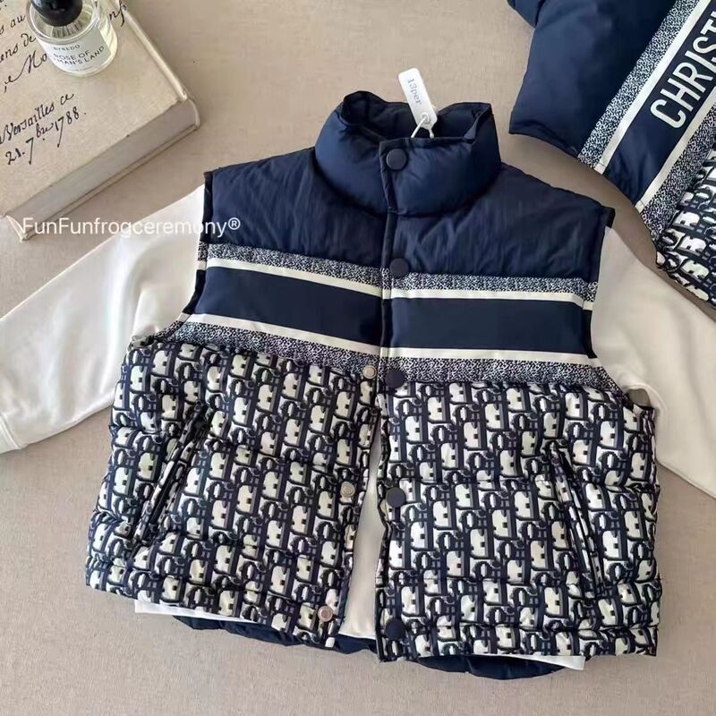 儿童棉衣冬款中小童满印2025新款潮牌男女童洋气连帽拼色棉服外套|undefined