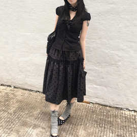 【现货】松紧腰有内衬口袋韩系复古波点半身裙女夏季千禧辣妹宽松