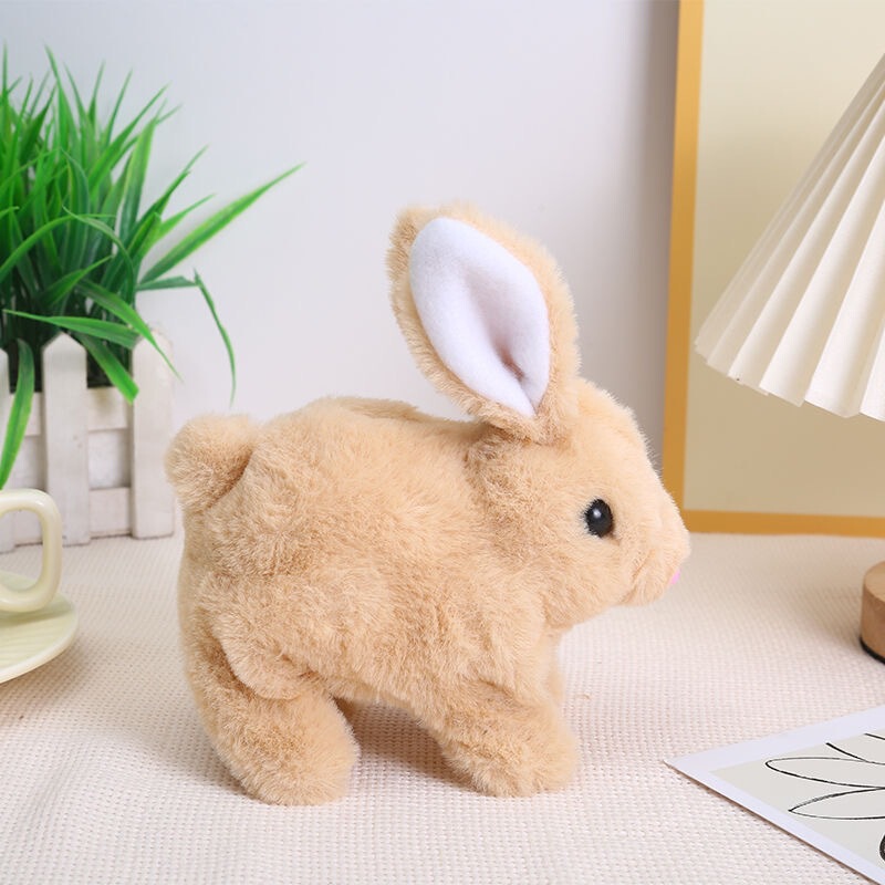 子供のおもちゃのぬいぐるみ電気白ウサギシミュレーションペットは歩くことができ、鳴くことができ、口を動かし、耳を振ることができます長い毛のウサギ|undefined