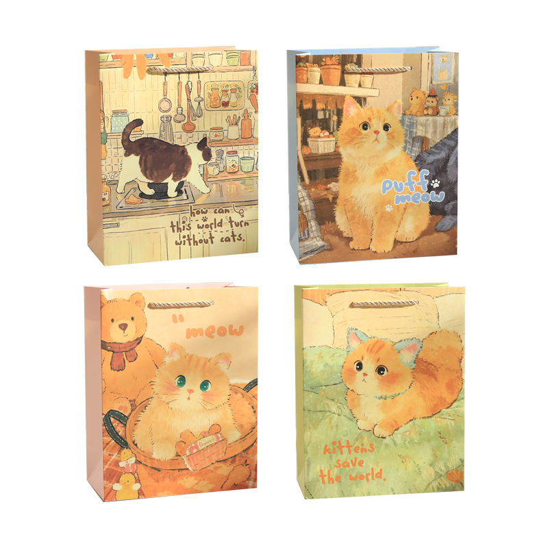 Mr. Paper Cute Cat Gift Bag Cat Radio Series Bolsa de embalaje de regalo de cumpleaños Bolsa de regalo de alto valor