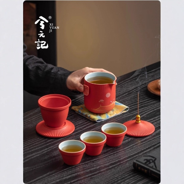 故宫文创便携式旅行茶具套装快客杯一壶三杯户外一人饮商务伴手礼|undefined