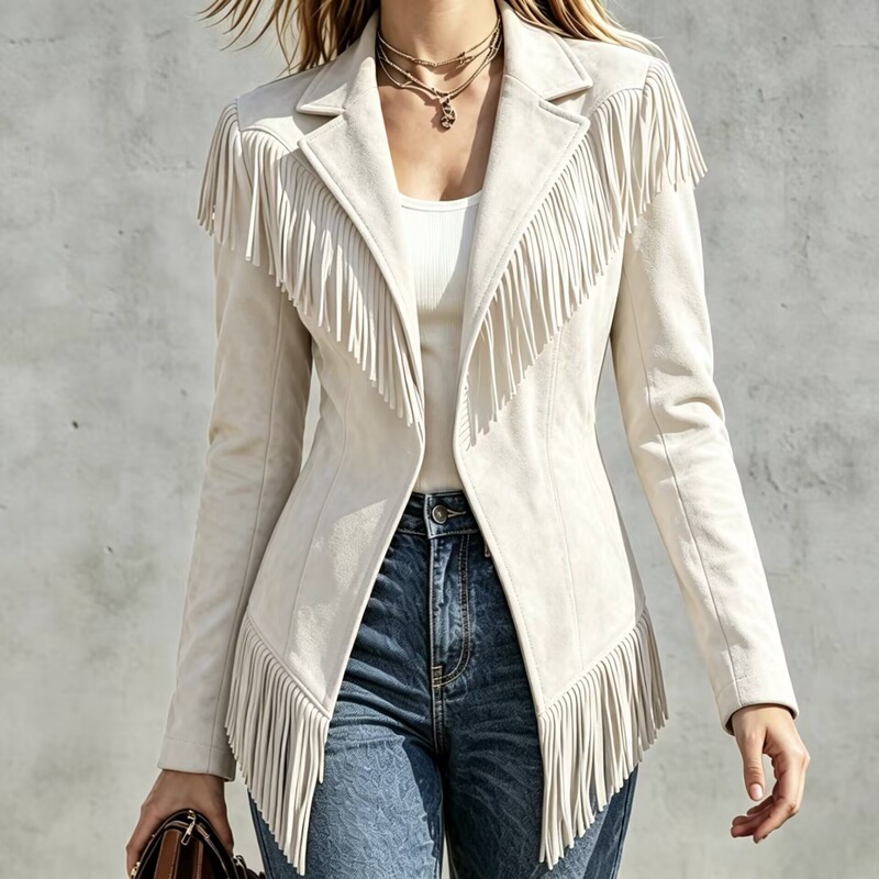 European and American retro western-style women's coat, new autumn and winter suede fringed fashion lapel long-sleeve jacket European and American retro western-style women's coat, new autumn and winter suede fringed fashion lapel long-sleeve jacket