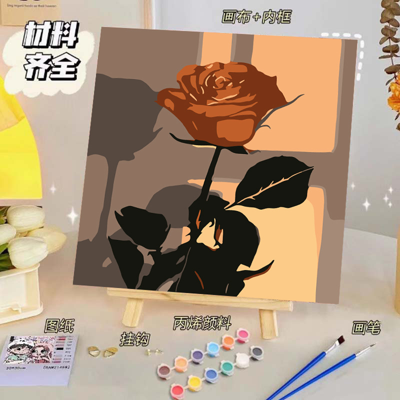 バラのデジタル油絵diy子供の塗り絵の高級感手作りの風景の花の対外貿易の露店の商品|undefined