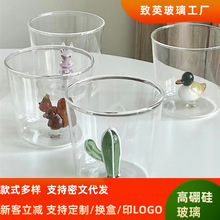加厚玻璃咖啡杯饮料杯高颜值可爱简约立体造型玻璃杯耐热防爆水杯