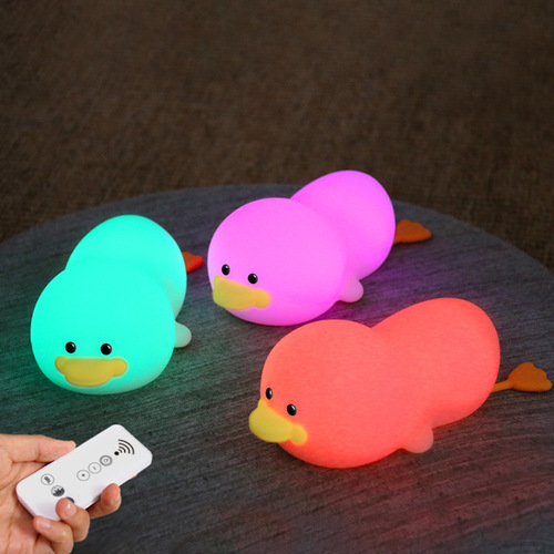 Creative Gentle Duck Night Light, Silicone Tap Night Light with USB, Colorful Atmosphere Remote Control Silicone Night Light