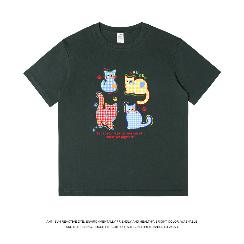 トレンディなブランドメンズ日本のかわいい猫半袖 T シャツ女性の夏の新しい新鮮な年齢を減らすルーズカップルトップス男性用|undefined
