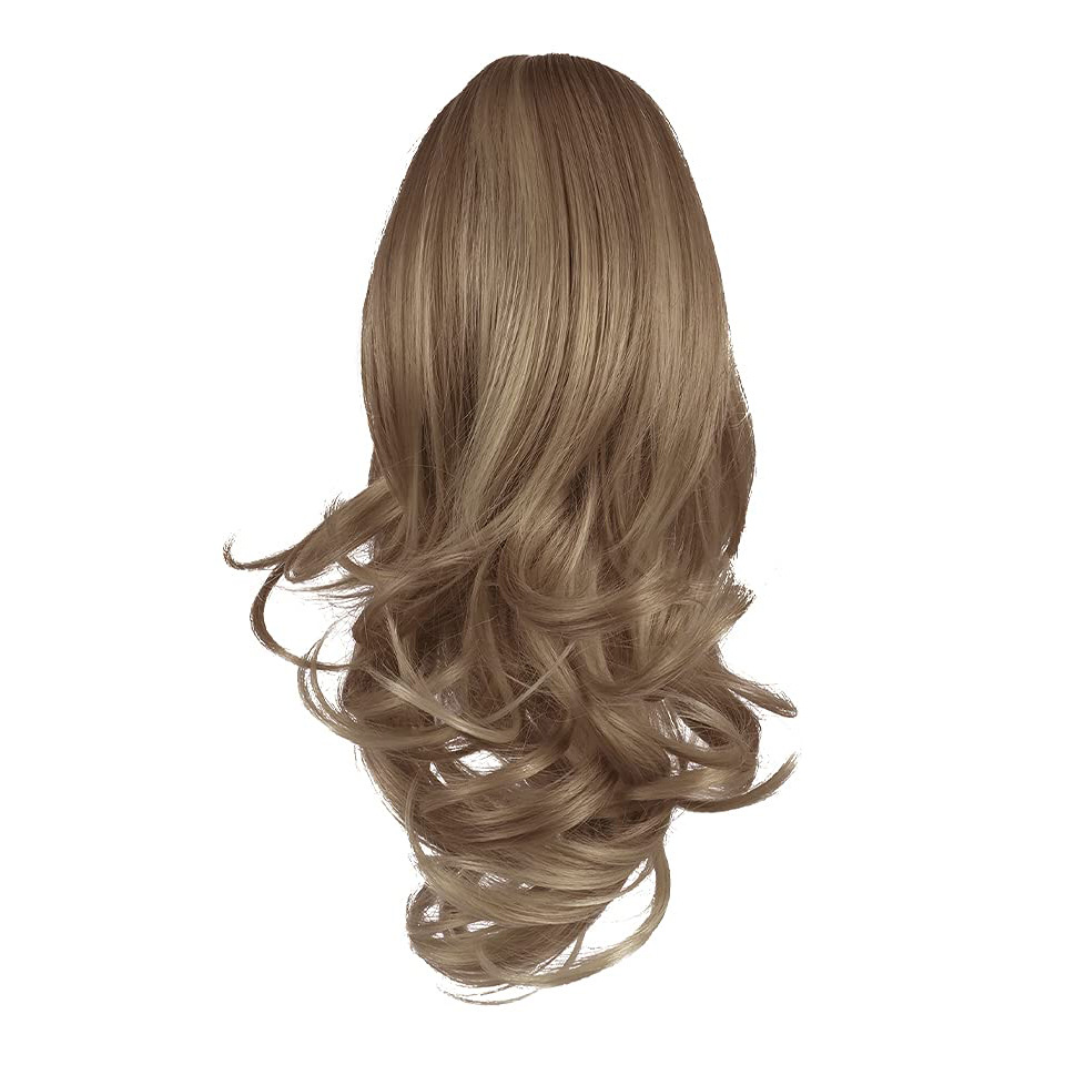 Syntetiskt hår Långt lockigt hår för kvinnor med peruk stor vågig tigerklämma matt högtemperatur siden fluffig naturlig hästsvansfläta_voghion.com