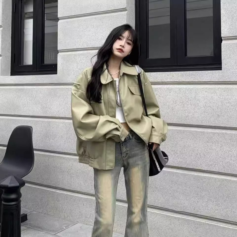 2026 New Autumn Long-Sleeved American Retro Black Short Jacket, Versatile Leather Coat for Women, Dropshipping Available