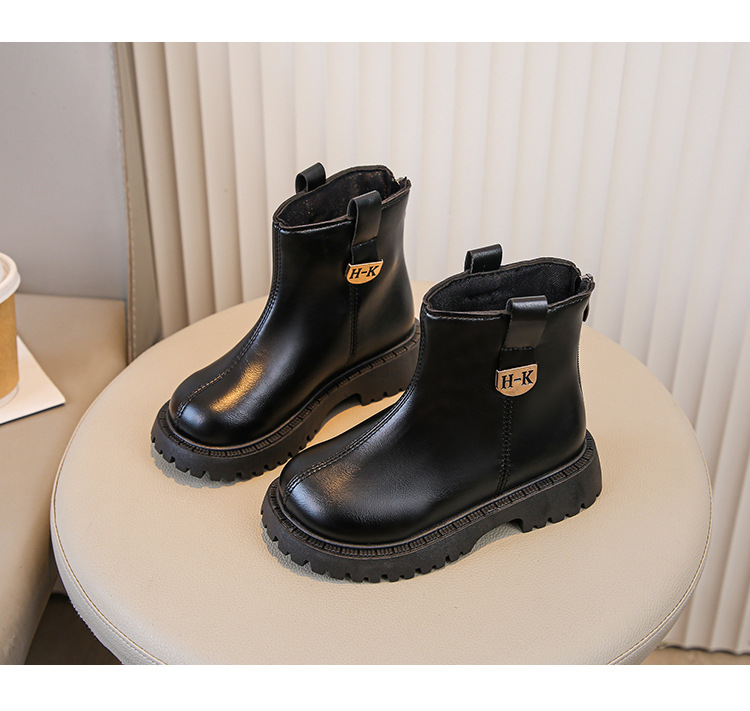 Mädchen Martin Boots - Schwarze Lederstiefel Für Kinder_voghion.com