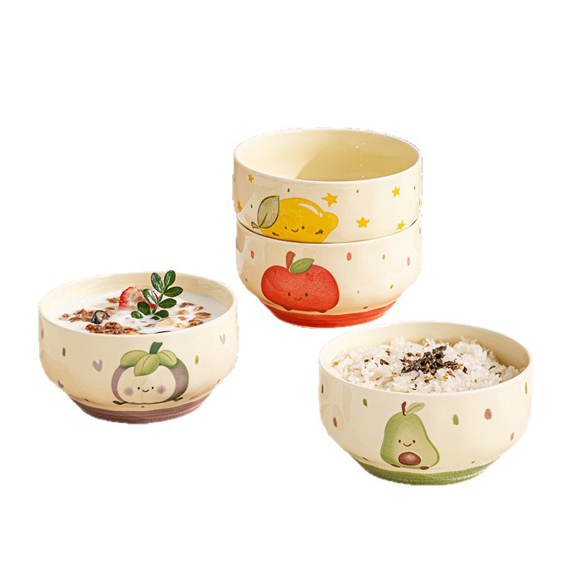 Serie de frutas lindas Cuenco de cerámica de color bajo vidriado de alto valor Nuevo tazón de yogur para el hogar Cuenco de arroz Vajilla de cerámica image 6