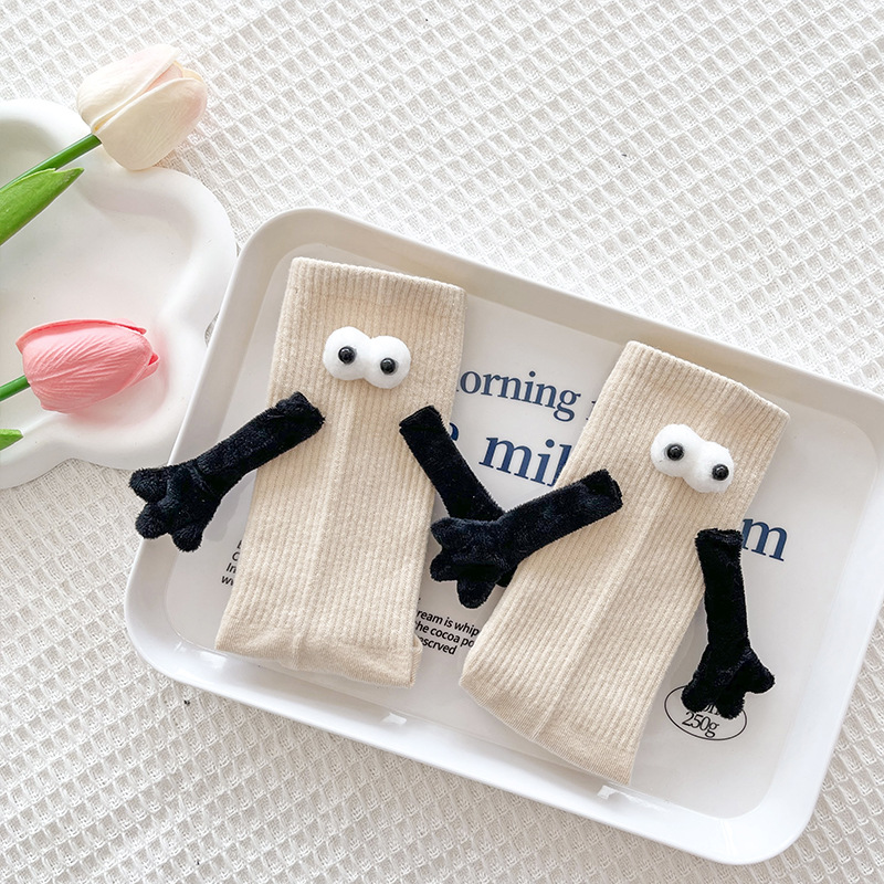 Pareja de dopamina calcetines magnéticos de mano calcetines de otoño rosa a media pantorrilla calcetines deportivos ropa exterior lindos calcetines de pila blanca