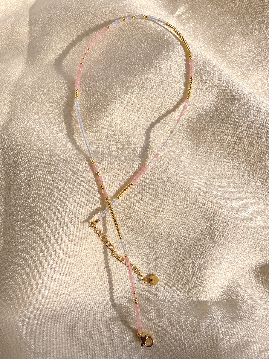 Fashion Round natural stone Titanium Steel Beaded Necklace 1 Piece