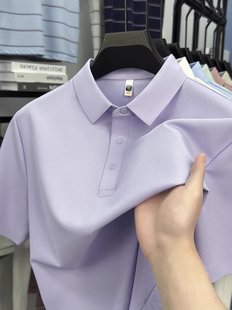 跨境外贸高端男士冰丝POLO衫短袖夏季无痕有领速干t恤男衣服批发