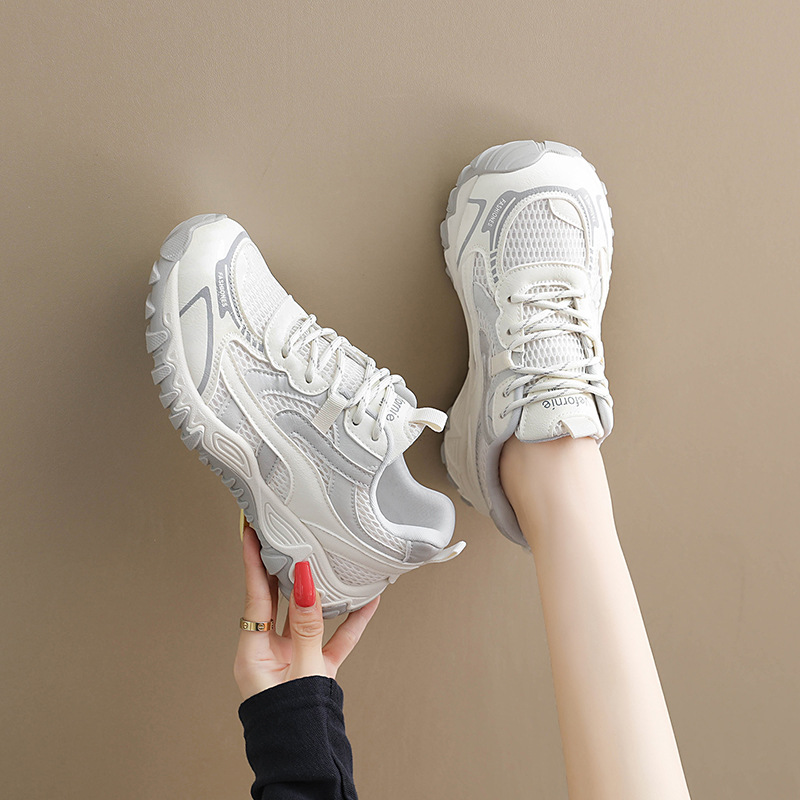 Zapatillas Deportivas Chunky para Mujer Capellada de PU y Malla Suela de Caucho con Aumento de Estatura para Uso Diario