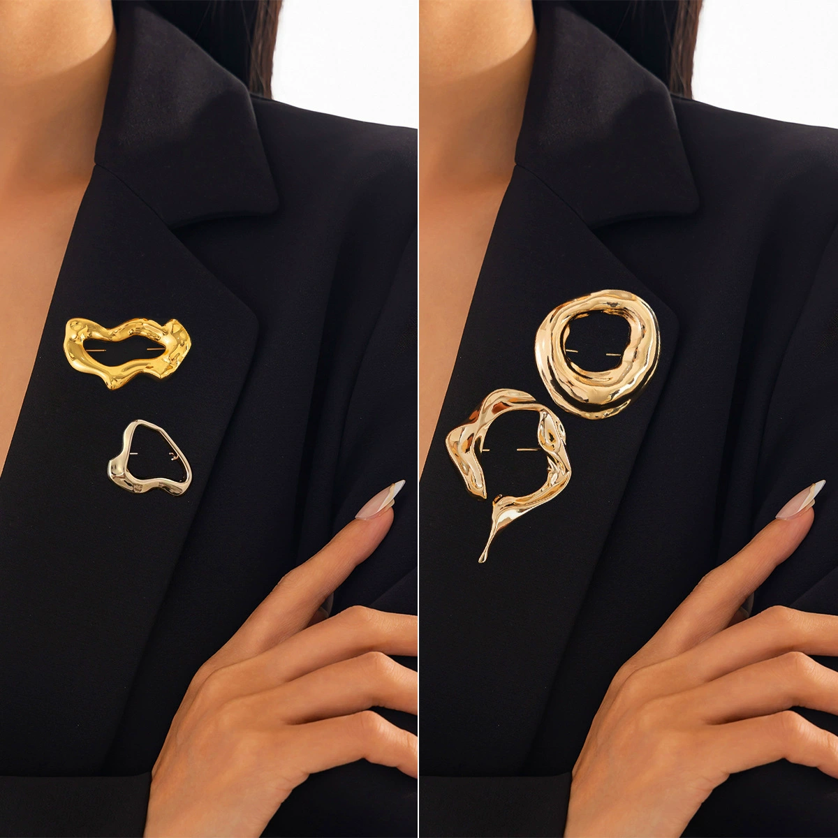 Европейские и американские трансграничные украшения ниша холодный ветер металлическая складка Brooch личность нерегулярная жидкая лавовая брошь женщина