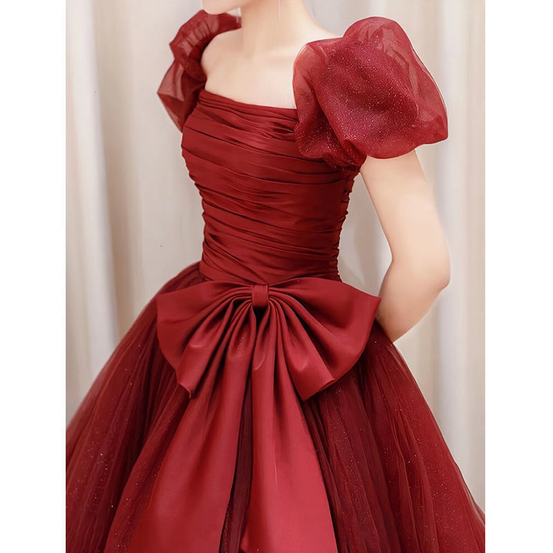 Toast Dress Bride's Escaped Princess French Red Engagement Dress Dress for Little Man Wedding Door Party Dress for Women