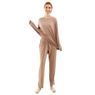 Women's spring/autumn/winter plus size plus size loose high elastic bamboo fiber high quality chubby girl home long-sleeved trousers suit