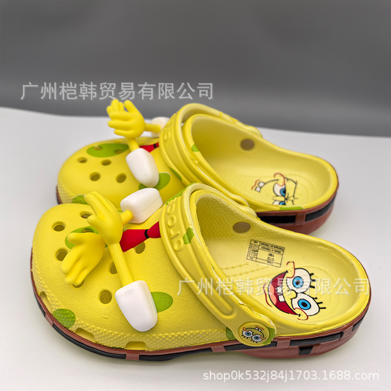 Cross New Spongebob Cartoon Hole Shoes for Boys and Girls Breathable Non-Slip Smurf Sandbag Toe Sandals