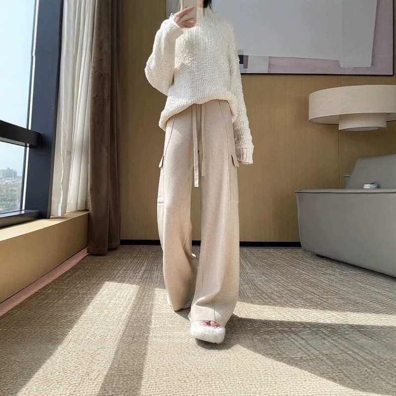 Autumn and winter new cross-border high-waisted loose-fitting slimming wide-leg pants, narrow-fit casual pants, soft knitted work pants for women Autumn and winter new cross-border high-waisted loose-fitting slimming wide-leg pants, narrow-fit casual pants, soft knitted work pants for women