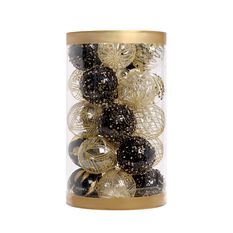 Nueva frontera decoraciones de Navidad negro boutique de oro PET pintado BOLA DE Navidad traje bola de la decoración del árbol de Navidad