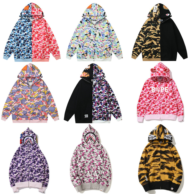 Cross-Border Foreign Trade Wholesale New Shark Camouflage Hooded Cardigan Zipper Terry Plus Velvet Men's and Women's Sweatshirt Jacket Trendy