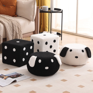 Internet-famous Lamb Velvet Dice Stool Home Living Room Children's Creative Low Stool Solid Wood Shoe Changing Stool Footstool Simple Sitting Pier